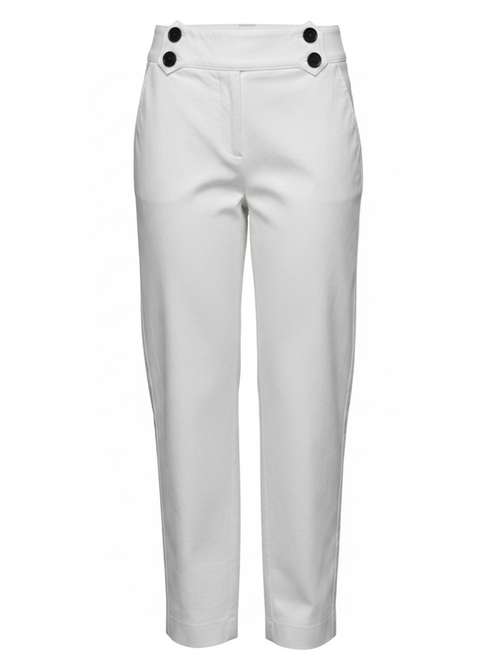 Mango White Straight-Leg High-Waist Pants with‎ Button Detail
